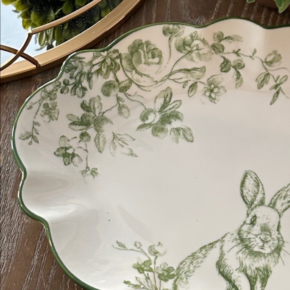 NEW! Shabby Chic French Toile Floral Bunny Ceramic Serving Platter - Picture 3 of 8